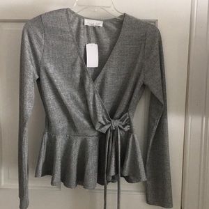 gray long sleeve top
